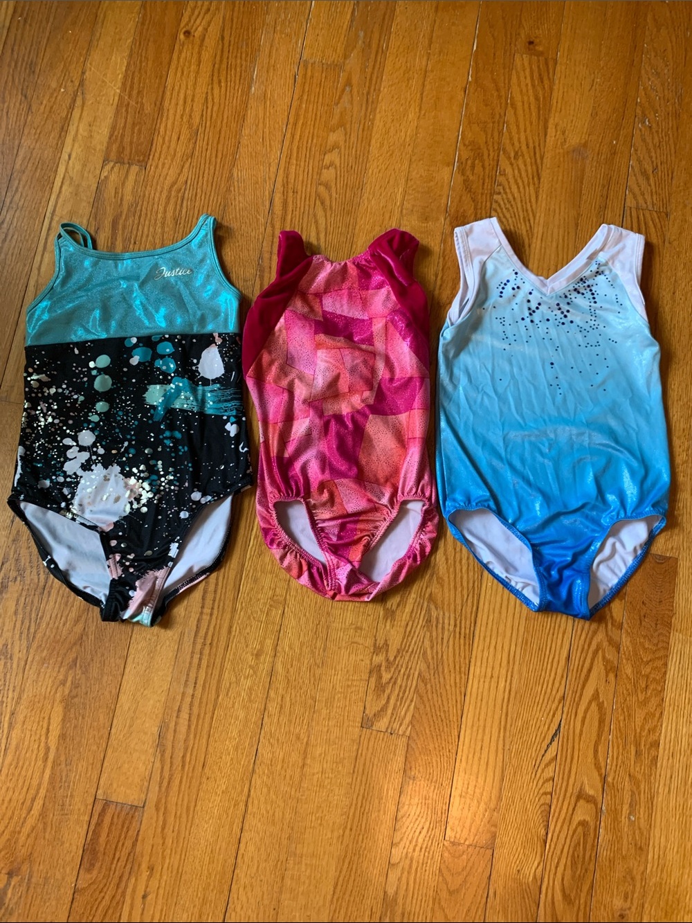 Lot of 3 Dance Leotard Teal/Black/Pink/Grey Trio Size 8/Med. #107